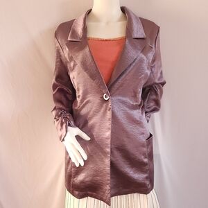 Serena Williams Shimmery Silky Purple Metallic Blazer Jacket Women's Size L